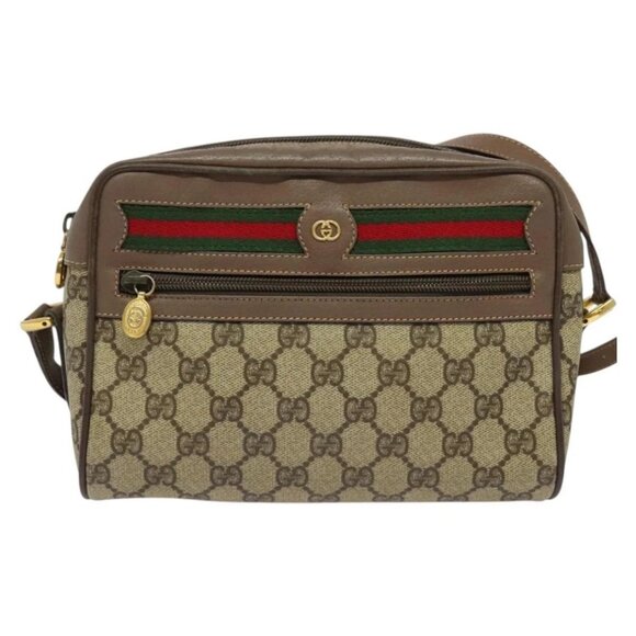 GUCCI GG Supreme Web Sherry Line Bag PVC Beige Gold 001 44 6655 Auth 131721 - Picture 10 of 15
